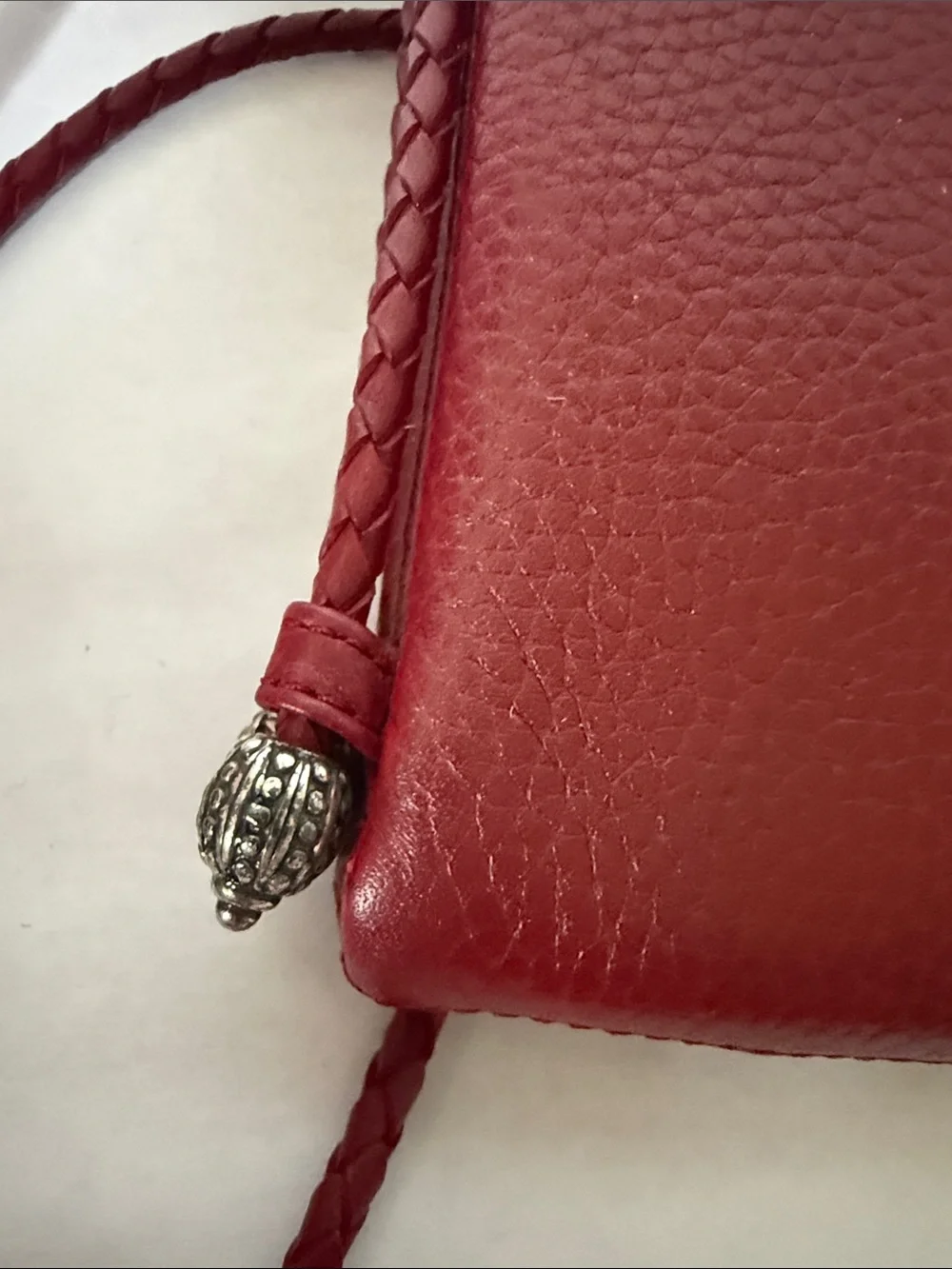 Brighton Crossbody Red Pebbled Leather Heart Braided Double Strap Organizer Bag